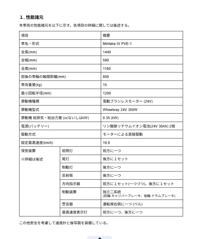 性能諸元の書類